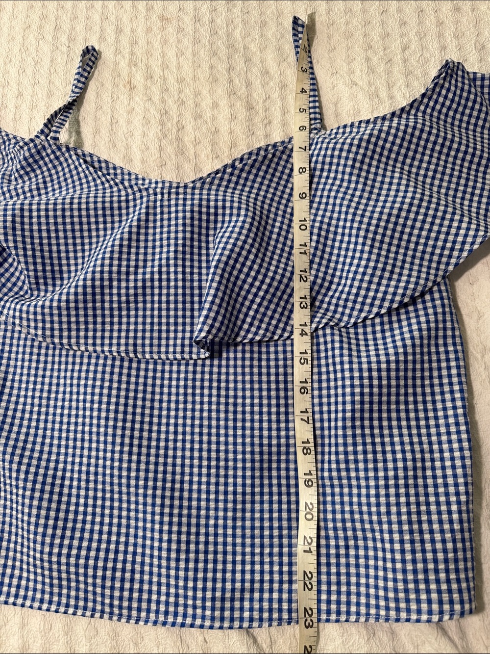 Blue Gingham Ruffle Off-Shoulder Camisole - Picture 4 of 6